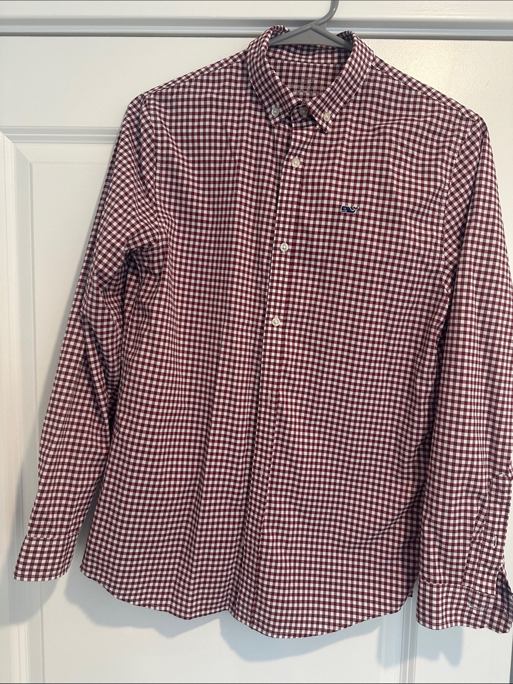 Vineyard Vines Boys Youth Burgundy and White Gingham Button-Down Shirt
